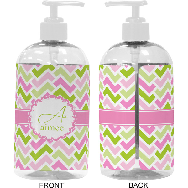 Pink & Green Geometric 16 oz Plastic Liquid Dispenser- Approval- White