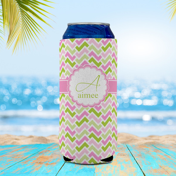 Pink & Green Geometric 16oz Can Sleeve - LIFESTYLE