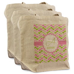 Pink & Green Geometric Reusable Cotton Grocery Bags - Set of 3 (Personalized)