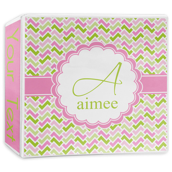 Custom Pink & Green Geometric 3-Ring Binder - 3 inch (Personalized)