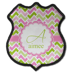 Pink & Green Geometric Iron On Shield Patch C w/ Name and Initial