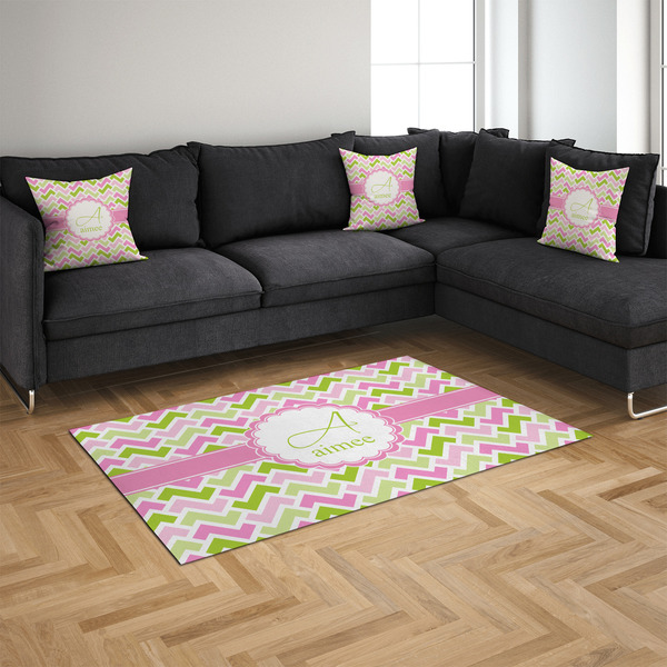 Pink & Green Geometric 4'x6' Indoor Area Rugs - IN CONTEXT