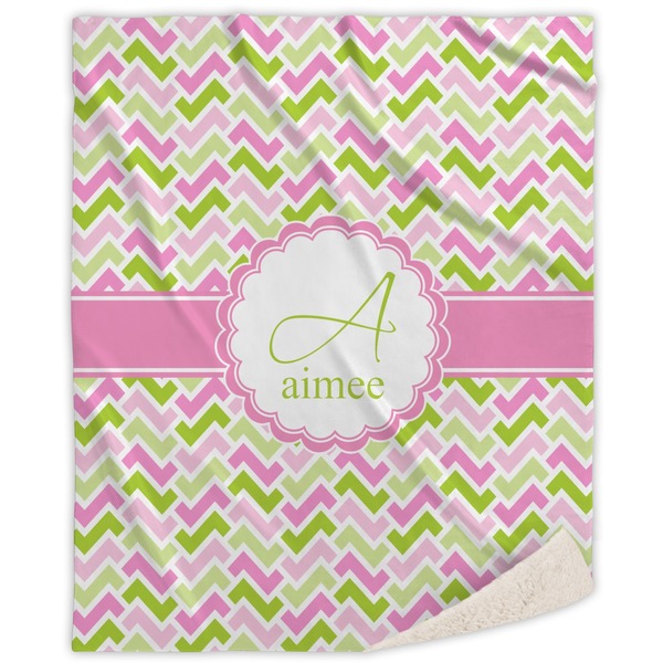 Custom Pink & Green Geometric Sherpa Throw Blanket - 50"x60" (Personalized)