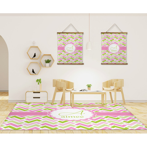 Pink & Green Geometric 8'x10' Indoor Area Rugs - IN CONTEXT
