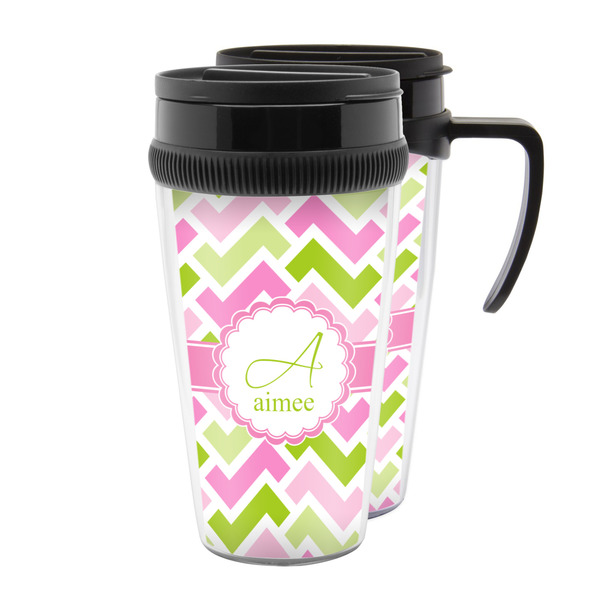 Custom Pink & Green Geometric Acrylic Travel Mug (Personalized)