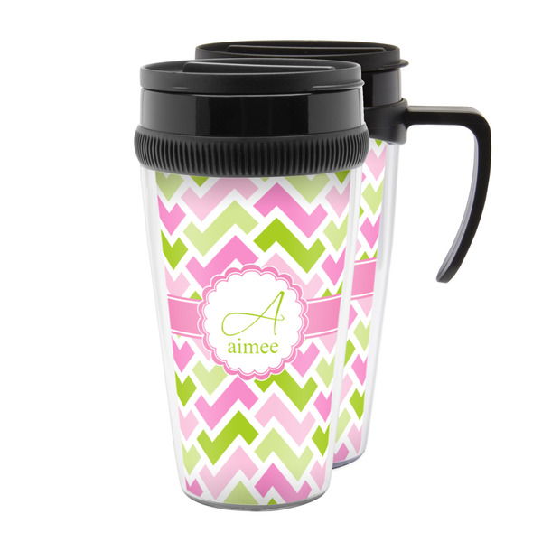 Custom Pink & Green Geometric Acrylic Travel Mug (Personalized)