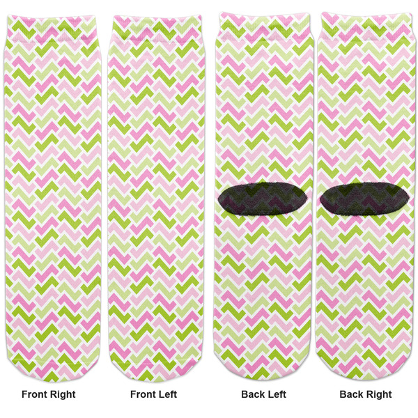 Pink & Green Geometric Adult Crew Socks - Double Pair - Front and Back - Apvl