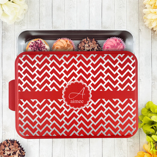 Pink & Green Geometric Aluminum Baking Pan - Red Lid - LIFESTYLE