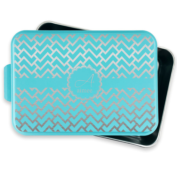 Pink & Green Geometric Aluminum Baking Pan - Teal Lid - FRONT w/ lid off