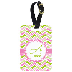 Pink & Green Geometric Metal Luggage Tag w/ Name and Initial
