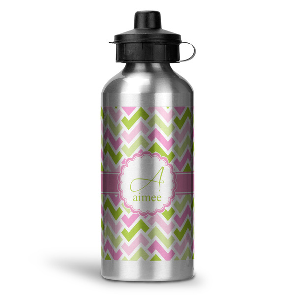 Custom Pink & Green Geometric Water Bottle - Aluminum - 20 oz (Personalized)