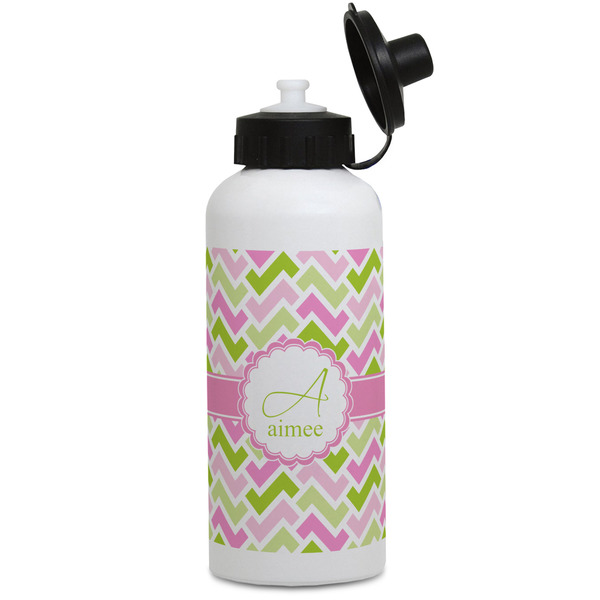 Custom Pink & Green Geometric Water Bottles - Aluminum - 20 oz - White (Personalized)