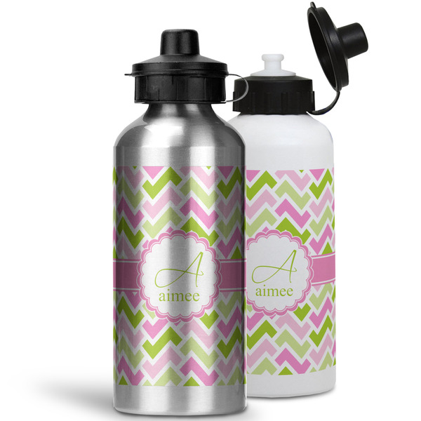 Pink & Green Geometric Aluminum Water Bottles - MAIN (white &silver)