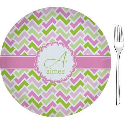 Pink & Green Geometric 8" Glass Appetizer / Dessert Plates - Single or Set (Personalized)
