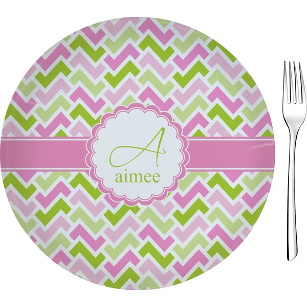Custom Pink & Green Geometric Glass Appetizer / Dessert Plate 8" (Personalized)