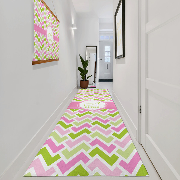 Pink & Green Geometric Area Rug Sizes - In Context (vertical)