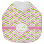 Pink & Green Geometric Jersey Knit Baby Bib w/ Name and Initial