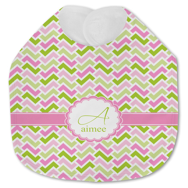 Custom Pink & Green Geometric Jersey Knit Baby Bib w/ Name and Initial