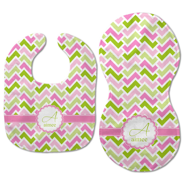 Pink & Green Geometric Baby Bib & Burp Set - Approval (new bib & burp)