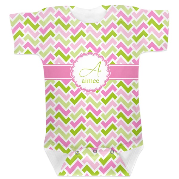 Custom Pink & Green Geometric Baby Bodysuit 6-12 (Personalized)