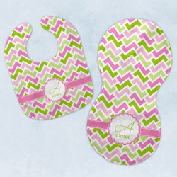 Pink & Green Geometric Baby Bib & Burp Set w/ Name and Initial