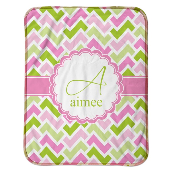 Pink & Green Geometric Baby Sherpa Blanket - Flat