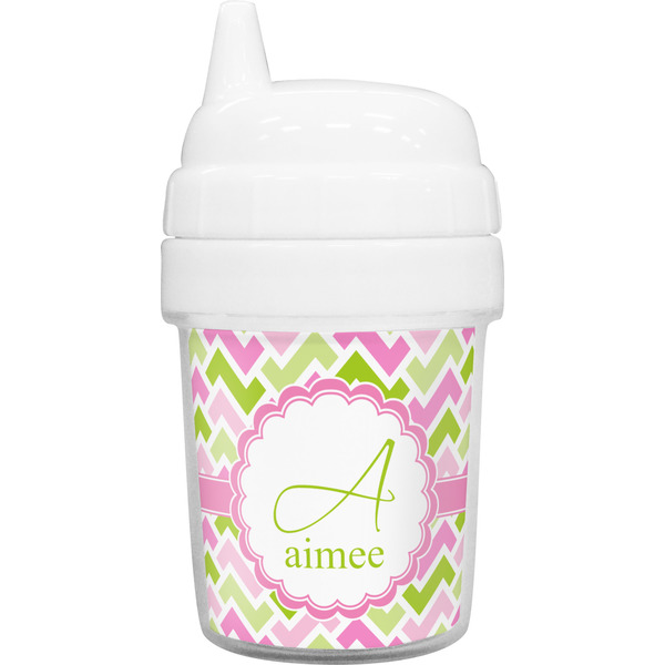Custom Pink & Green Geometric Baby Sippy Cup (Personalized)