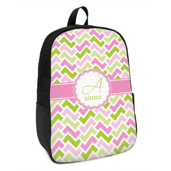 Custom Pink & Green Geometric Kids Backpack (Personalized)