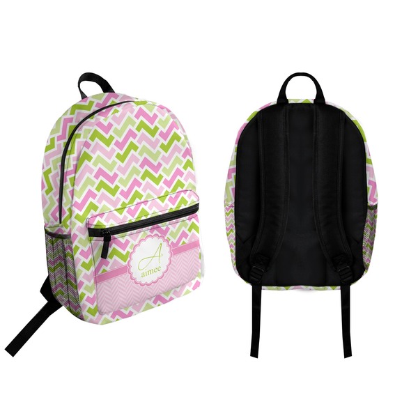Pink & Green Geometric Backpack front and back - Apvl