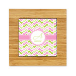 Pink & Green Geometric Bamboo Trivet with Ceramic Tile Insert (Personalized)
