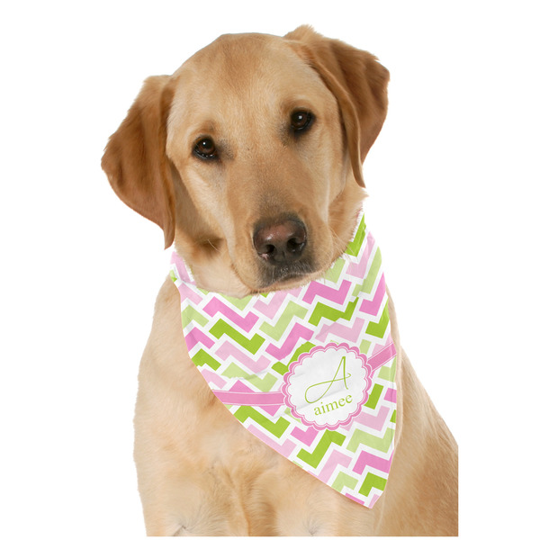 Custom Pink & Green Geometric Dog Bandana Scarf w/ Name and Initial