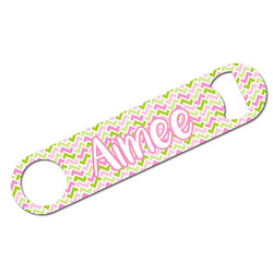Pink & Green Geometric Bar Bottle Opener w/ Name and Initial