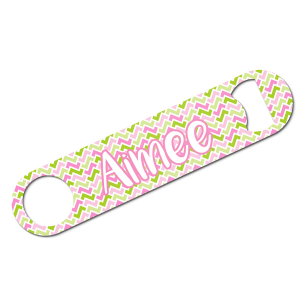 Custom Pink & Green Geometric Bar Bottle Opener w/ Name and Initial