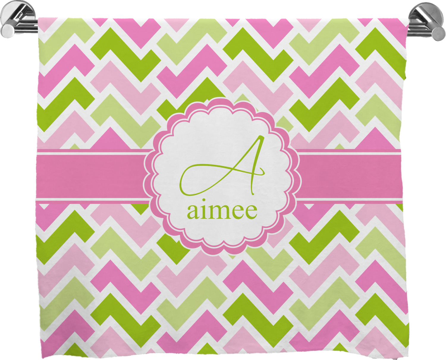 Custom Pink & Green Geometric Bath Towel (Personalized) YouCustomizeIt