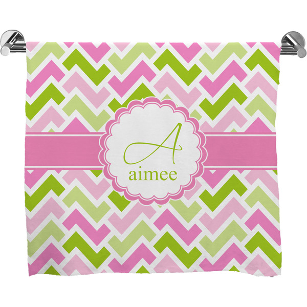 Custom Pink & Green Geometric Bath Towel (Personalized)