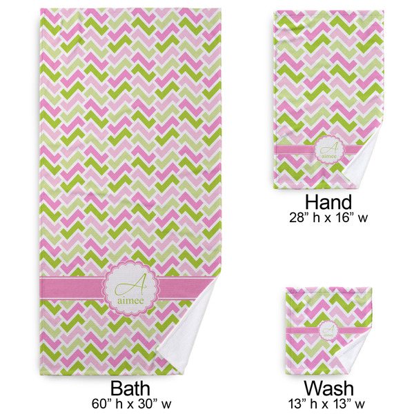 Pink & Green Geometric Bath Towel Sets - 3-piece - Approval