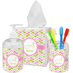 Pink & Green Geometric Acrylic Bathroom Accessories Set w/ Name and Initial