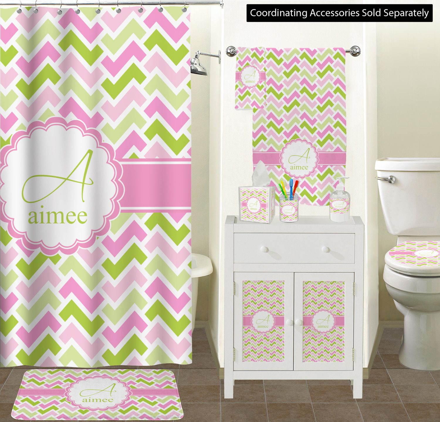 Pink & Green Geometric Bath Towel (Personalized) YouCustomizeIt