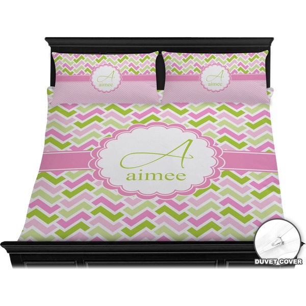 Pink & Green Geometric Bedding Set (King) - Duvet