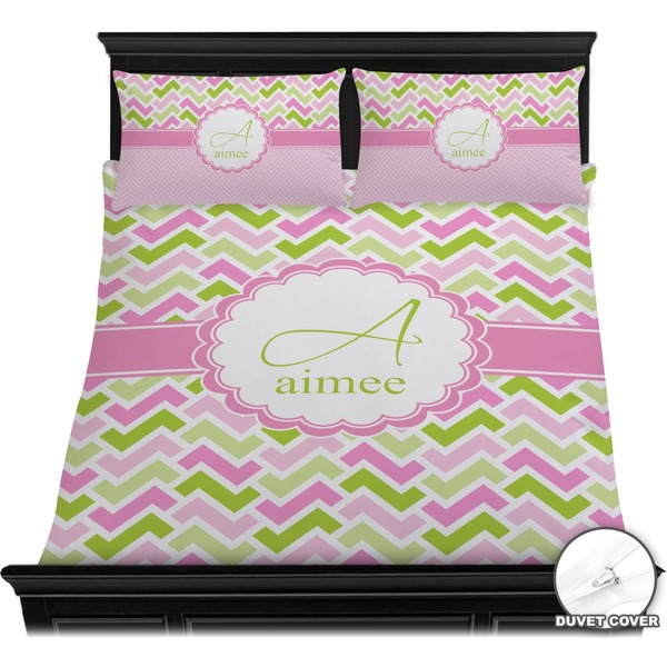 Pink & Green Geometric Bedding Set (Queen) - Duvet