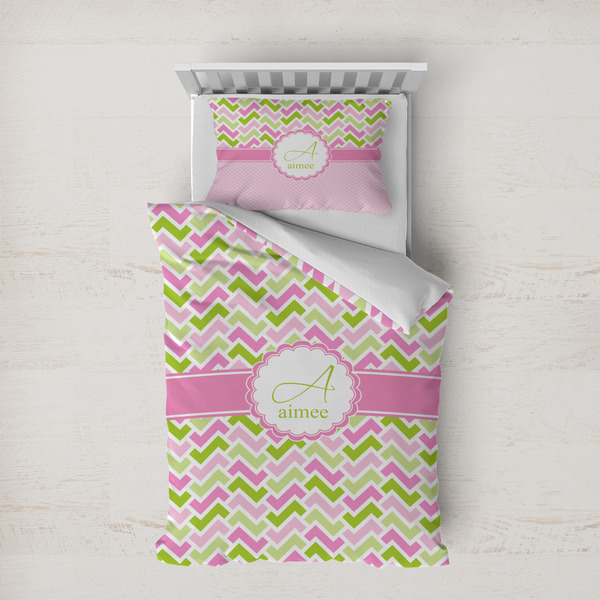 Custom Pink & Green Geometric Duvet Cover Set - Twin XL (Personalized)