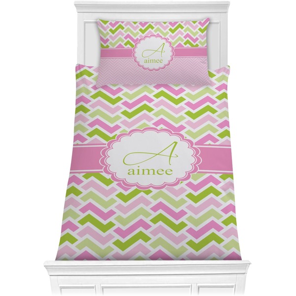 Custom Pink & Green Geometric Comforter Set - Twin (Personalized)
