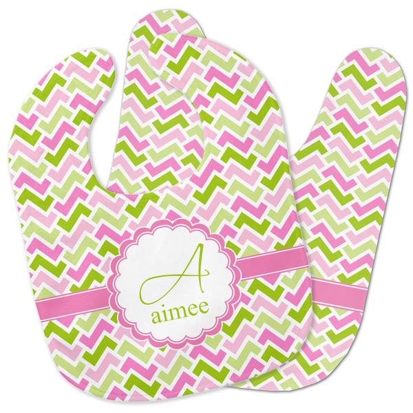 Custom Pink & Green Geometric Baby Bib w/ Name and Initial
