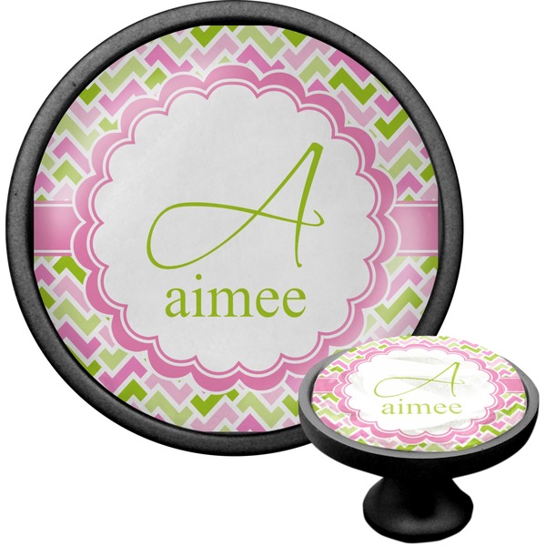 Custom Pink & Green Geometric Cabinet Knob (Black) (Personalized)