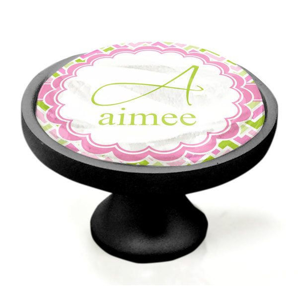 Pink & Green Geometric Black Custom Cabinet Knob (Side)