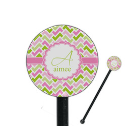Pink & Green Geometric 5.5" Round Plastic Stir Sticks - Black - Single Sided (Personalized)