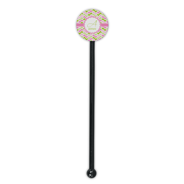 Pink & Green Geometric Black Plastic 5.5" Stir Stick - Round - Single Stick