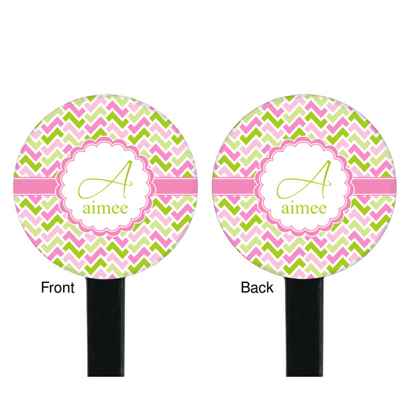Pink & Green Geometric Black Plastic 7" Stir Stick - Double Sided - Round - Front & Back