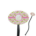 Pink & Green Geometric 7" Oval Plastic Stir Sticks - Black - Single Sided (Personalized)