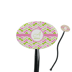 Pink & Green Geometric 7" Oval Plastic Stir Sticks - Black - Double Sided (Personalized)